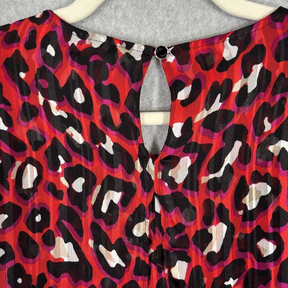 Anne Klein Blouse Small Leopard Sheer Layered Flowy Metallic Maximalist Twee - Picture 11 of 13